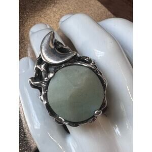 Rare Mania Mania 925 Silver Amazonite Crescent Moon Chunky Statement Ring SZ. 8